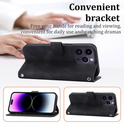 For iPhone 16 Pro Embossed Line Leather Phone Case with Lanyard(Black) by buy2fix