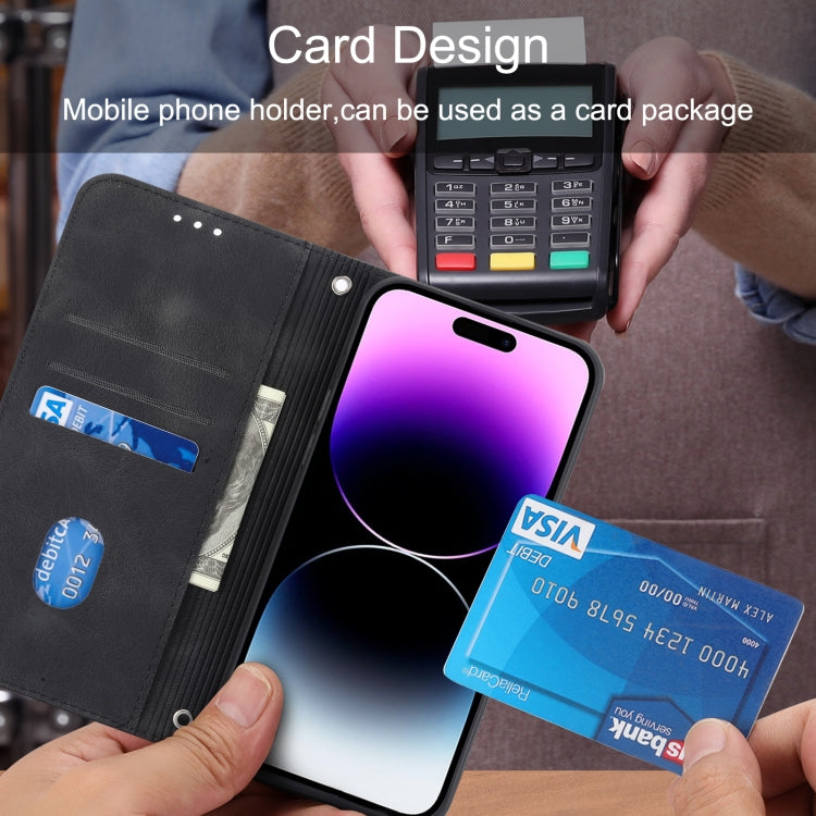 For iPhone 16 Pro Embossed Line Leather Phone Case with Lanyard(Black) by buy2fix