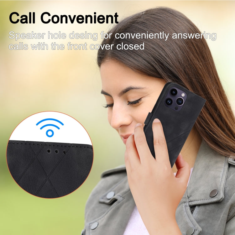 For iPhone 16 Pro Embossed Line Leather Phone Case with Lanyard(Black) by buy2fix