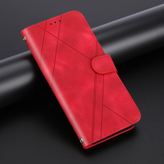 For iPhone 16 Embossed Line Leather Phone Case with Lanyard(Red) - iPhone 16 Cases by buy2fix | Online Shopping UK | buy2fix