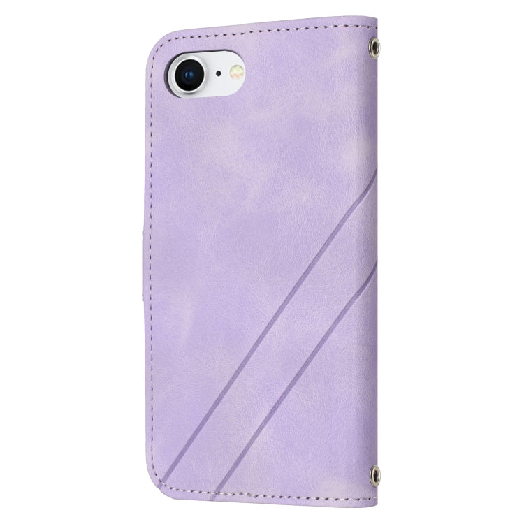 For iPhone 16e Embossed Line Leather Phone Case with Lanyard(Purple) by buy2fix