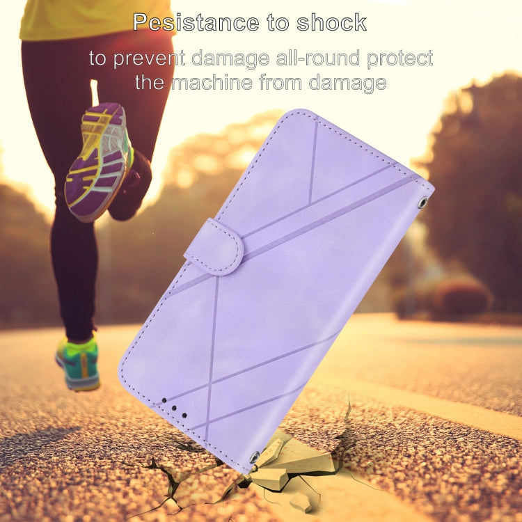 For iPhone 16e Embossed Line Leather Phone Case with Lanyard(Purple) by buy2fix