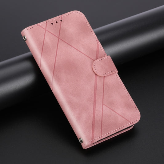 For iPhone 16e Embossed Line Leather Phone Case with Lanyard(Pink) by buy2fix
