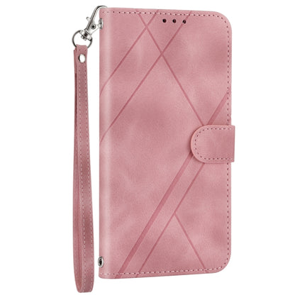 For iPhone 16e Embossed Line Leather Phone Case with Lanyard(Pink) by buy2fix