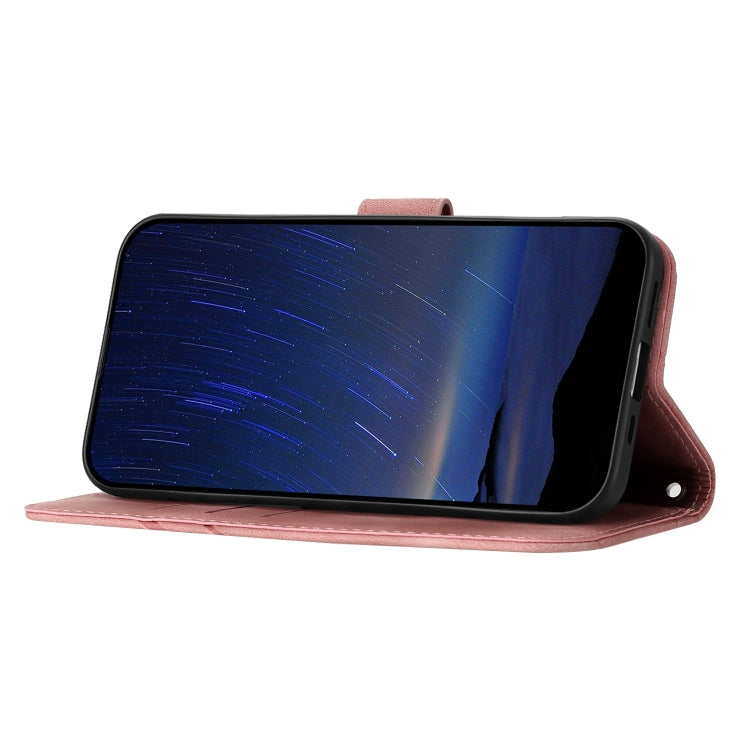 For iPhone 16e Embossed Line Leather Phone Case with Lanyard(Pink) by buy2fix