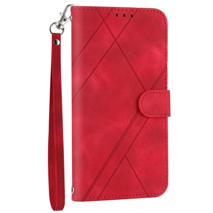 For iPhone 16e Embossed Line Leather Phone Case with Lanyard(Red) by buy2fix