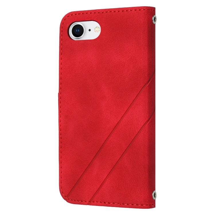 For iPhone 16e Embossed Line Leather Phone Case with Lanyard(Red) by buy2fix