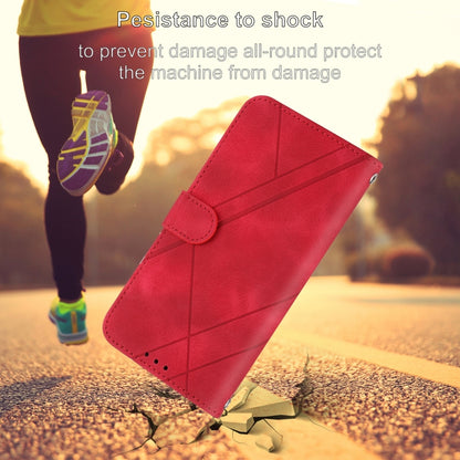 For iPhone 16e Embossed Line Leather Phone Case with Lanyard(Red) by buy2fix