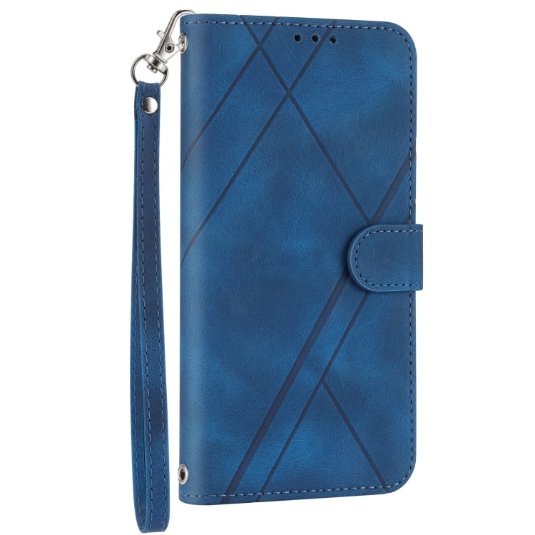 For iPhone 16e Embossed Line Leather Phone Case with Lanyard(Blue) by buy2fix