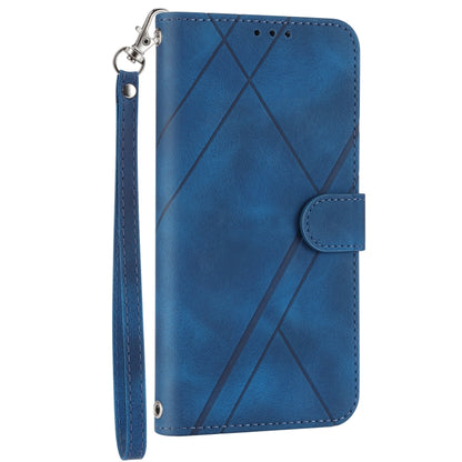 For iPhone 16e Embossed Line Leather Phone Case with Lanyard(Blue) by buy2fix