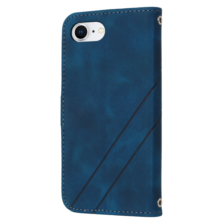For iPhone 16e Embossed Line Leather Phone Case with Lanyard(Blue) by buy2fix