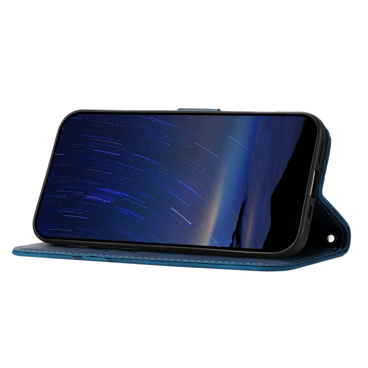 For iPhone 16e Embossed Line Leather Phone Case with Lanyard(Blue) by buy2fix