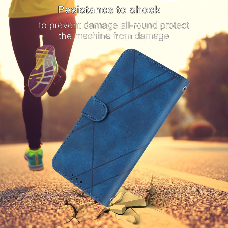 For iPhone 16e Embossed Line Leather Phone Case with Lanyard(Blue) by buy2fix