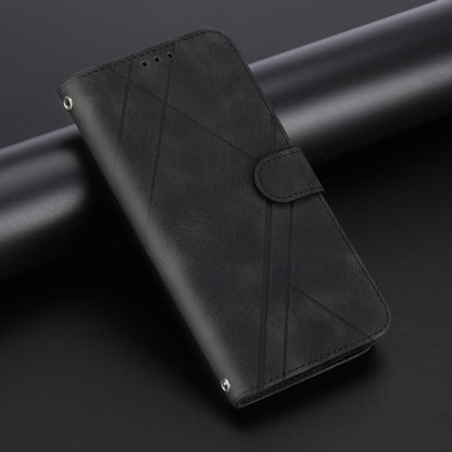 For iPhone 16e Embossed Line Leather Phone Case with Lanyard(Black) by buy2fix