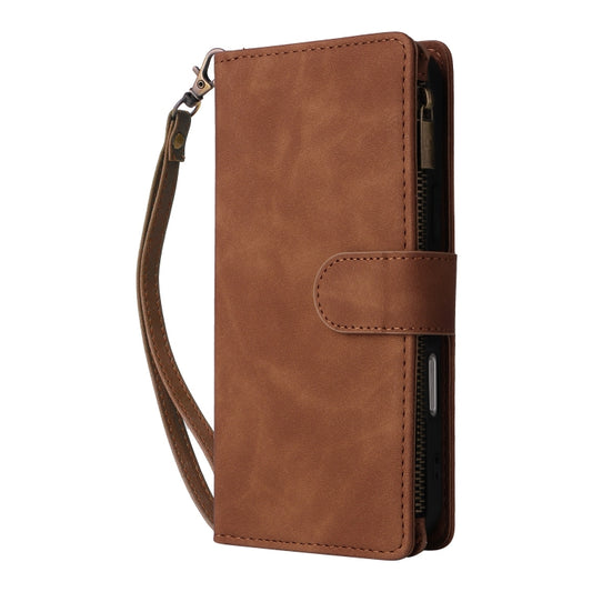 For iPhone 16 Pro Crossbody Multi-card Slot Wallet Zipper Leather Phone Case(Brown) by buy2fix