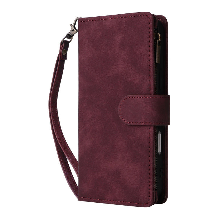 For iPhone 16 Pro Max Crossbody Multi-card Slot Wallet Zipper Leather Phone Case(Wine Red) by buy2fix