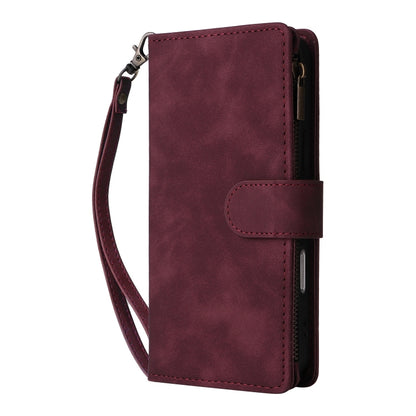 For iPhone 16 Pro Max Crossbody Multi-card Slot Wallet Zipper Leather Phone Case(Wine Red) by buy2fix