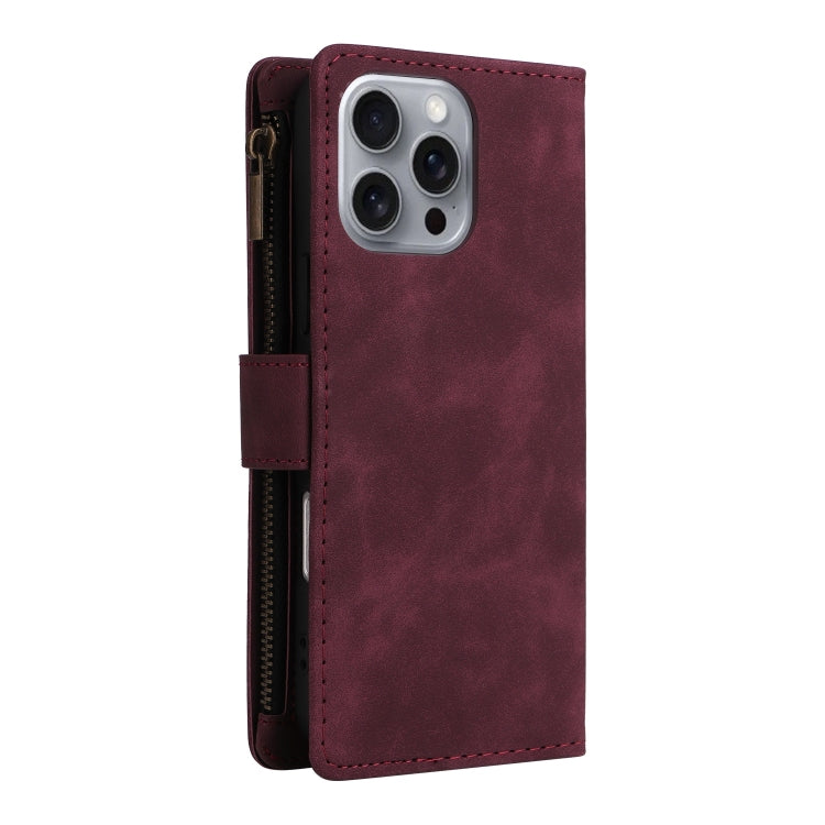 For iPhone 16 Pro Max Crossbody Multi-card Slot Wallet Zipper Leather Phone Case(Wine Red) by buy2fix