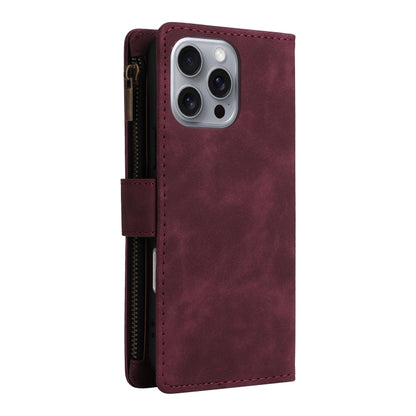 For iPhone 16 Pro Max Crossbody Multi-card Slot Wallet Zipper Leather Phone Case(Wine Red) by buy2fix