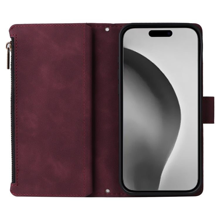 For iPhone 16 Pro Max Crossbody Multi-card Slot Wallet Zipper Leather Phone Case(Wine Red) by buy2fix