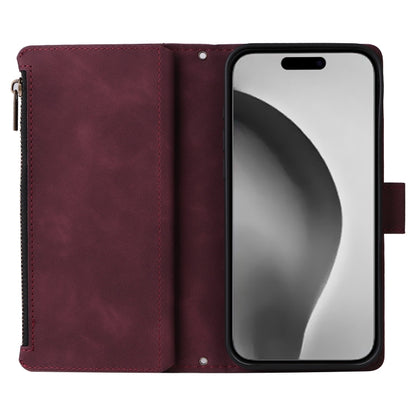 For iPhone 16 Pro Max Crossbody Multi-card Slot Wallet Zipper Leather Phone Case(Wine Red) by buy2fix