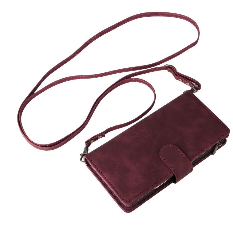 For iPhone 16 Pro Max Crossbody Multi-card Slot Wallet Zipper Leather Phone Case(Wine Red) by buy2fix