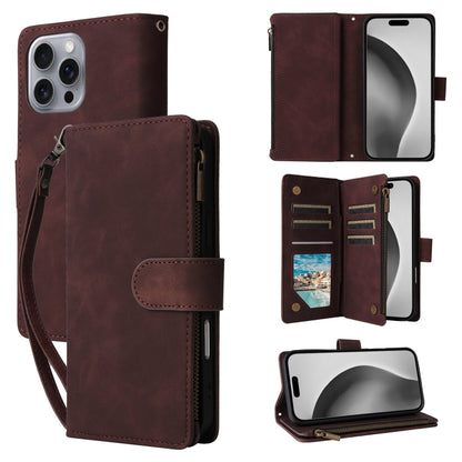 For iPhone 16 Pro Max Crossbody Multi-card Slot Wallet Zipper Leather Phone Case(Coffee) by buy2fix