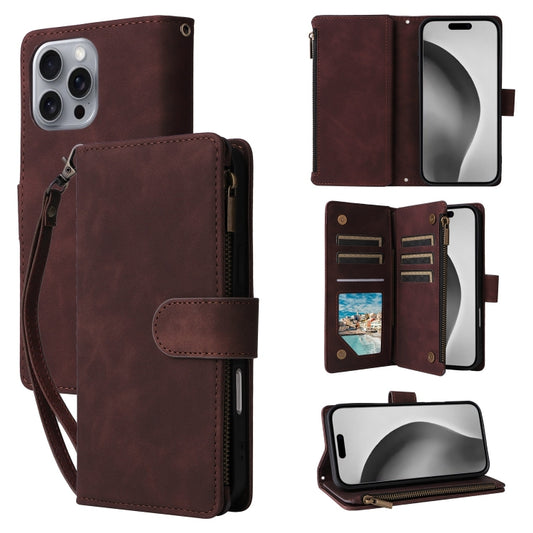 For iPhone 16 Pro Max Crossbody Multi-card Slot Wallet Zipper Leather Phone Case(Coffee) by buy2fix