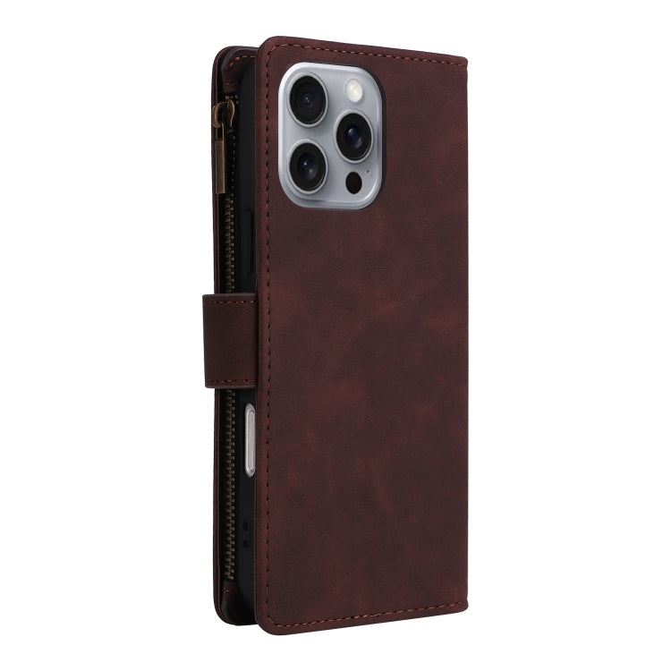 For iPhone 16 Pro Max Crossbody Multi-card Slot Wallet Zipper Leather Phone Case(Coffee) by buy2fix