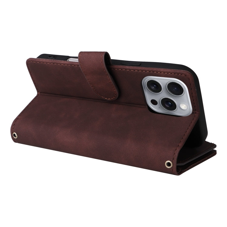 For iPhone 16 Pro Max Crossbody Multi-card Slot Wallet Zipper Leather Phone Case(Coffee) by buy2fix