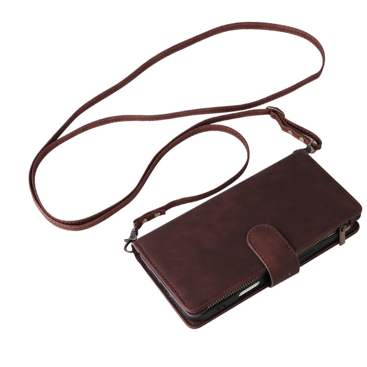 For iPhone 16 Pro Max Crossbody Multi-card Slot Wallet Zipper Leather Phone Case(Coffee) by buy2fix