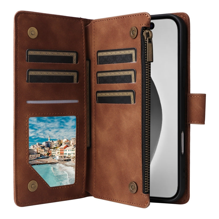 For iPhone 16 Pro Max Crossbody Multi-card Slot Wallet Zipper Leather Phone Case(Brown) by buy2fix