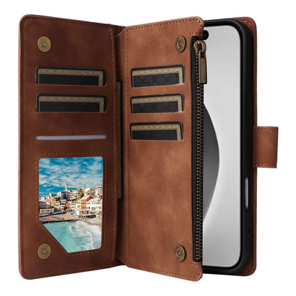 For iPhone 16 Pro Max Crossbody Multi-card Slot Wallet Zipper Leather Phone Case(Brown) by buy2fix