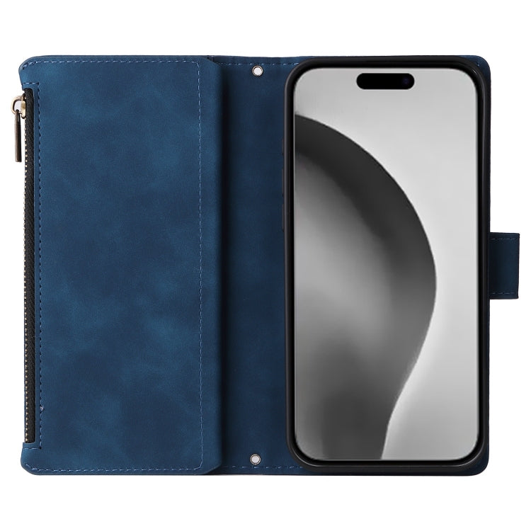 For iPhone 16 Pro Max Crossbody Multi-card Slot Wallet Zipper Leather Phone Case(Dark Blue) by buy2fix