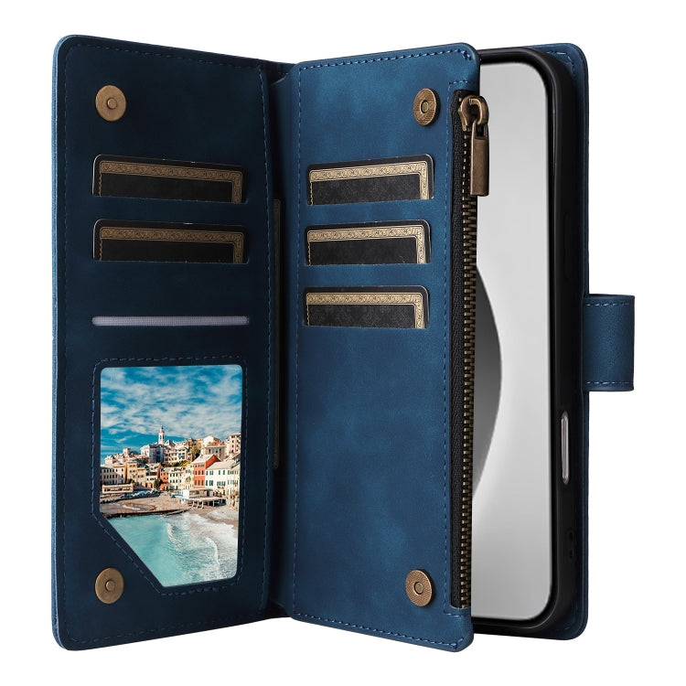 For iPhone 16 Pro Max Crossbody Multi-card Slot Wallet Zipper Leather Phone Case(Dark Blue) by buy2fix