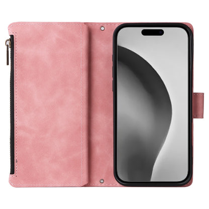 For iPhone 16 Pro Max Crossbody Multi-card Slot Wallet Zipper Leather Phone Case(Pink) by buy2fix
