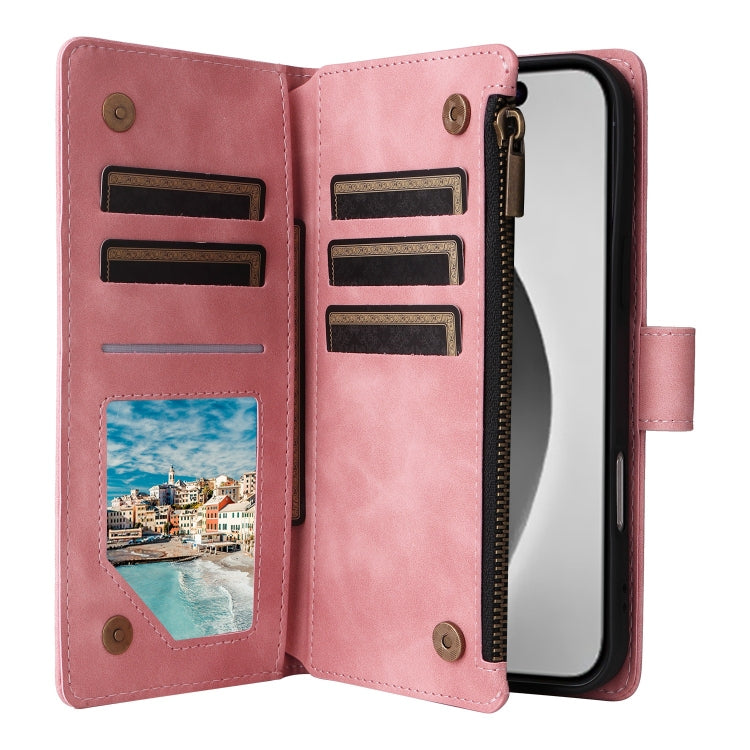 For iPhone 16 Pro Max Crossbody Multi-card Slot Wallet Zipper Leather Phone Case(Pink) by buy2fix
