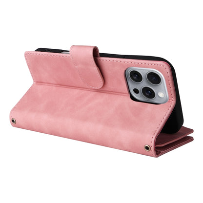 For iPhone 16 Pro Max Crossbody Multi-card Slot Wallet Zipper Leather Phone Case(Pink) by buy2fix