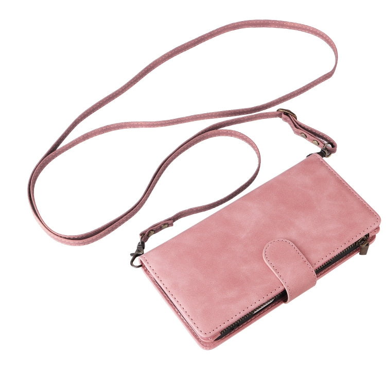 For iPhone 16 Pro Max Crossbody Multi-card Slot Wallet Zipper Leather Phone Case(Pink) by buy2fix