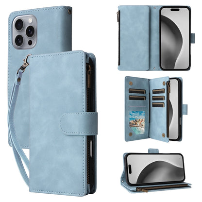 For iPhone 16 Pro Max Crossbody Multi-card Slot Wallet Zipper Leather Phone Case(Light Blue) by buy2fix