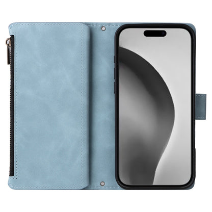 For iPhone 16 Pro Max Crossbody Multi-card Slot Wallet Zipper Leather Phone Case(Light Blue) by buy2fix