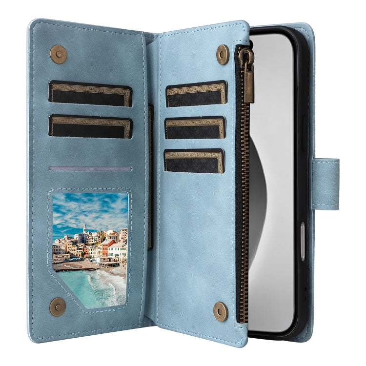 For iPhone 16 Pro Max Crossbody Multi-card Slot Wallet Zipper Leather Phone Case(Light Blue) by buy2fix