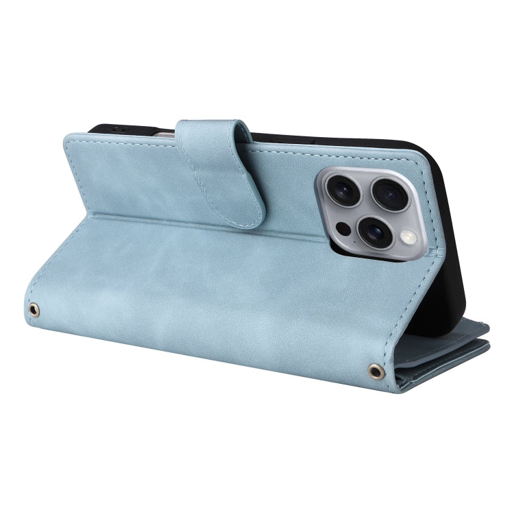 For iPhone 16 Pro Max Crossbody Multi-card Slot Wallet Zipper Leather Phone Case(Light Blue) by buy2fix