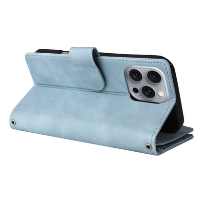 For iPhone 16 Pro Max Crossbody Multi-card Slot Wallet Zipper Leather Phone Case(Light Blue) by buy2fix