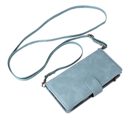 For iPhone 16 Pro Max Crossbody Multi-card Slot Wallet Zipper Leather Phone Case(Light Blue) by buy2fix