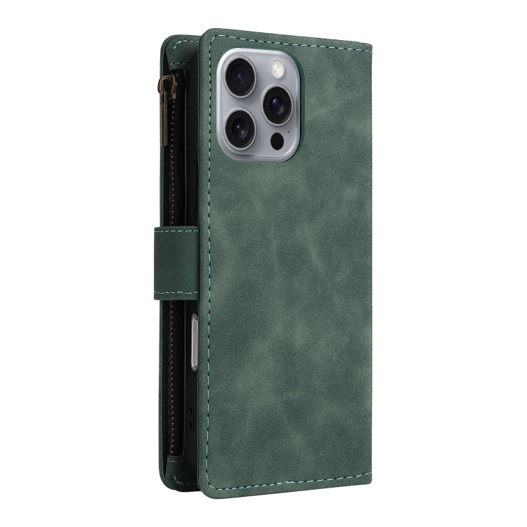 For iPhone 16 Pro Max Crossbody Multi-card Slot Wallet Zipper Leather Phone Case(Green) by buy2fix
