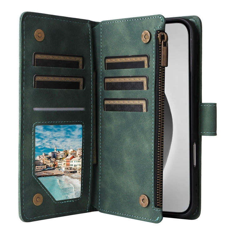 For iPhone 16 Pro Max Crossbody Multi-card Slot Wallet Zipper Leather Phone Case(Green) by buy2fix