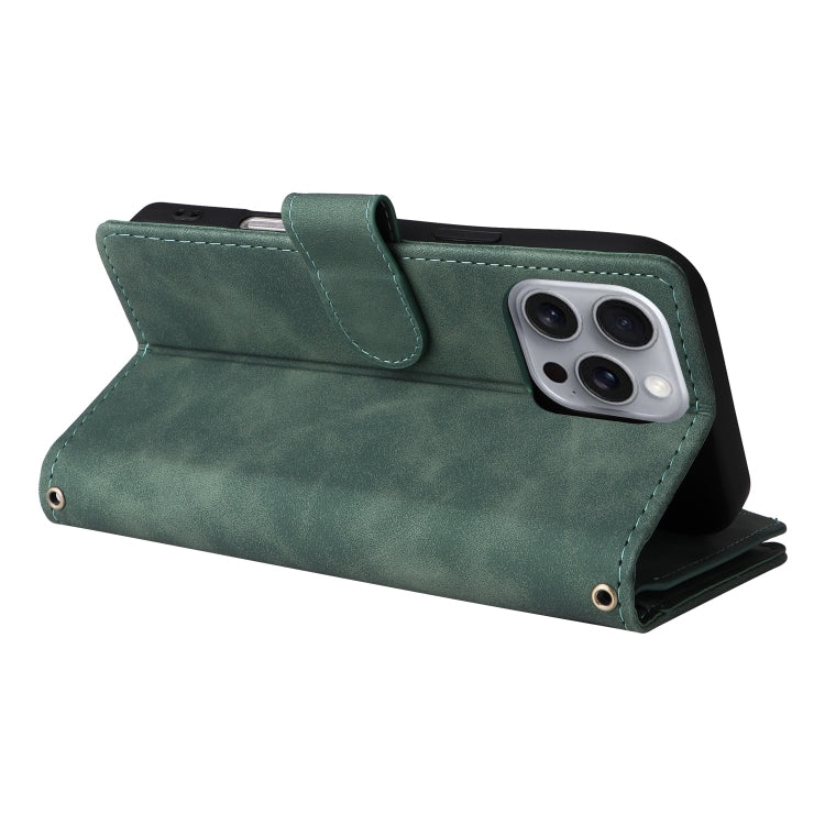 For iPhone 16 Pro Max Crossbody Multi-card Slot Wallet Zipper Leather Phone Case(Green) by buy2fix