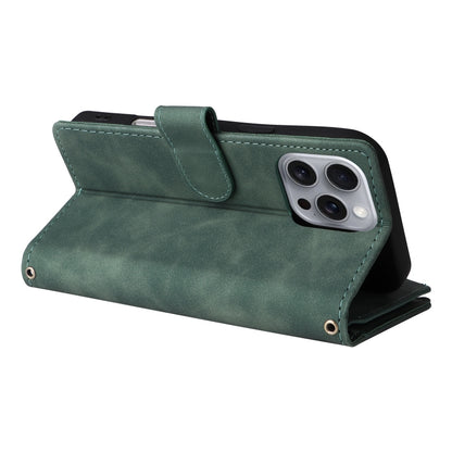 For iPhone 16 Pro Max Crossbody Multi-card Slot Wallet Zipper Leather Phone Case(Green) by buy2fix