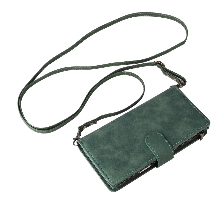 For iPhone 16 Pro Max Crossbody Multi-card Slot Wallet Zipper Leather Phone Case(Green) by buy2fix